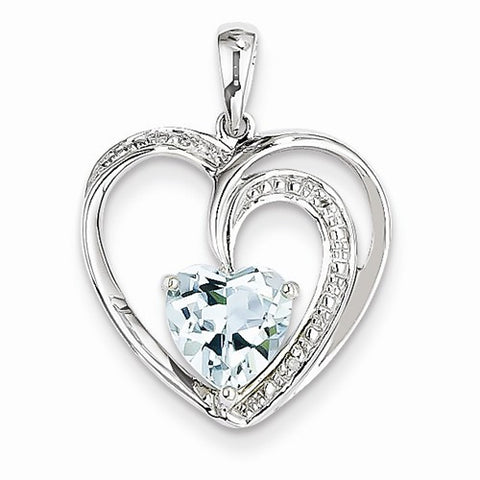 14k White Gold Diamond and Blue Topaz Heart pendant, Adorable Pendants for Necklace