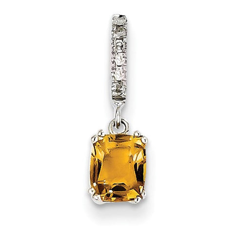 14k White Gold Diamond and Citrine pendant, Exquisite Pendants for Necklace