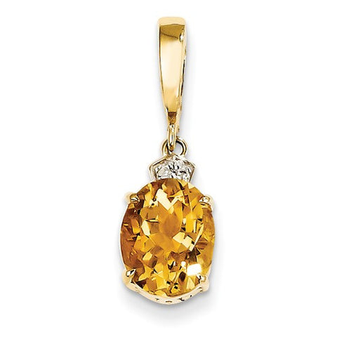 14k Gold Diamond and Citrine Oval pendant, Lovely Pendants for Necklace
