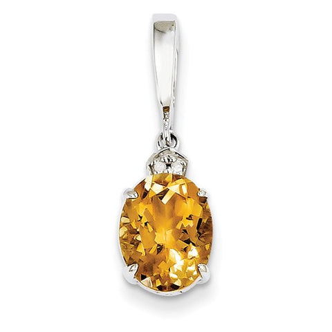 14k White Gold Diamond and Citrine Oval pendant, Stylish Pendants for Necklace