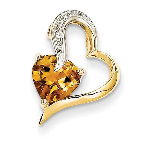 14k Gold Diamond and Citrine Heart pendant, Pendants for Necklace