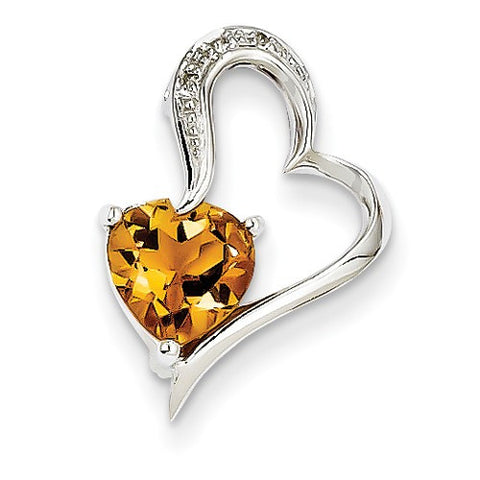 14k White Gold Diamond and Citrine Heart pendant, Pretty Pendants for Necklace