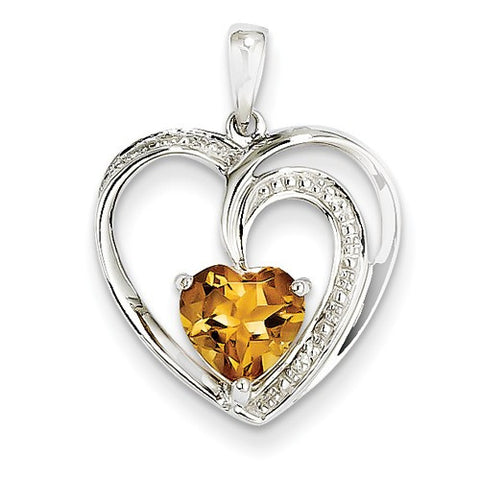 14k White Gold Diamond and Citrine Heart pendant, Lovely Pendants for Necklace