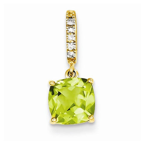 14k Gold Diamond and Peridot pendant, Pendants for Necklace