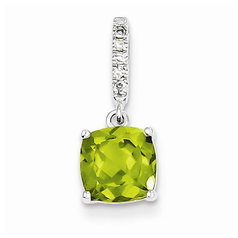 14k White Gold Diamond and Peridot pendant, Pretty Pendants for Necklace
