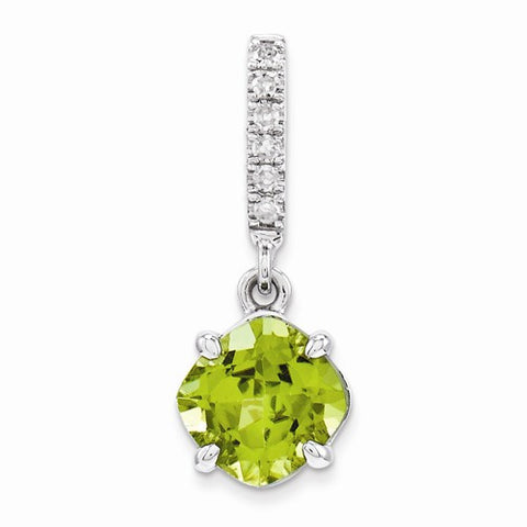 14k White Gold Diamond and Peridot pendant, Lovely Pendants for Necklace