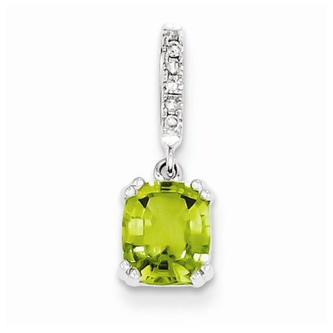 14k White Gold Diamond and Peridot pendant, Classy Pendants for Necklace