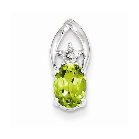 14k White Gold Diamond and Peridot Oval pendant, Adorable Pendants for Necklace