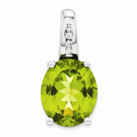 14k White Gold Diamond and Peridot Oval pendant, Exquisite Pendants for Necklace
