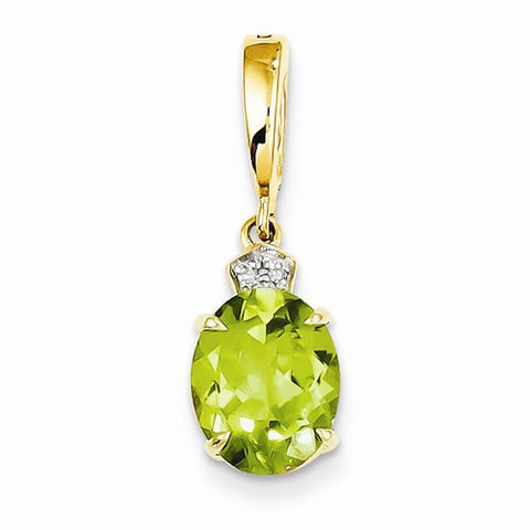 14k Gold Diamond and Peridot Oval pendant, Fine Pendants for Necklace