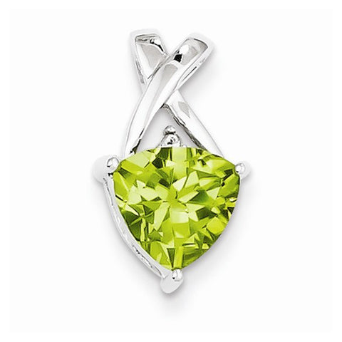 14k White Gold Peridot and White Topaz Trillion Pendant, Pendants for Necklace