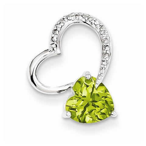 14k White Gold Diamond and Peridot Heart pendant, Gorgeous Pendants for Necklace