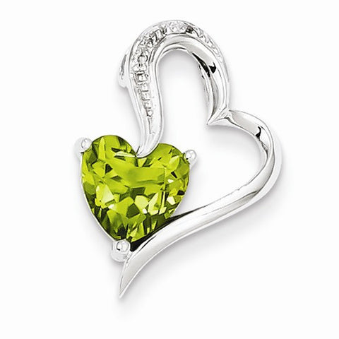 14k White Gold Diamond and Peridot Heart pendant, Alluring Pendants for Necklace