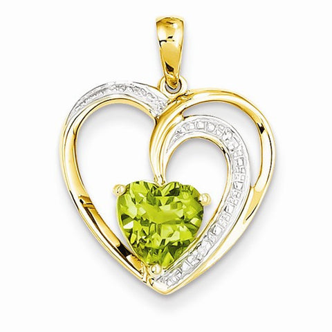 14k Gold Diamond and Peridot Heart pendant, Appealing Pendants for Necklace