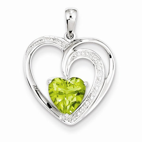 14k White Gold Diamond and Peridot Heart pendant, Charm