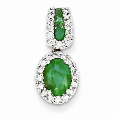 14k White Gold Diamond & Emerald Pendant, Gorgeous Pendants for Necklace