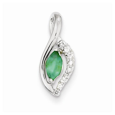 14k White Gold Diamond & Emerald Pendant, Dazzling Pendants for Necklace
