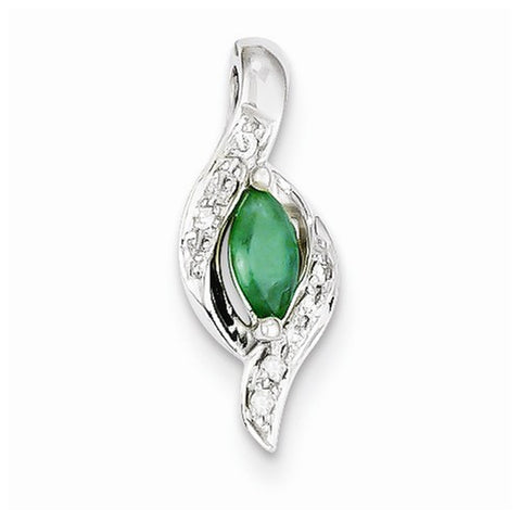 14k White Gold Diamond & Emerald Pendant, Delightful Pendants for Necklace