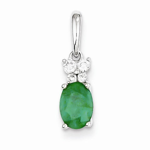 14k White Gold Diamond & Emerald Pendant, Fine Pendants for Necklace