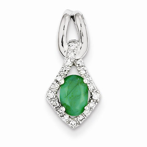 14k White Gold Diamond & Emerald Pendant, Gorgeous Pendants for Necklace