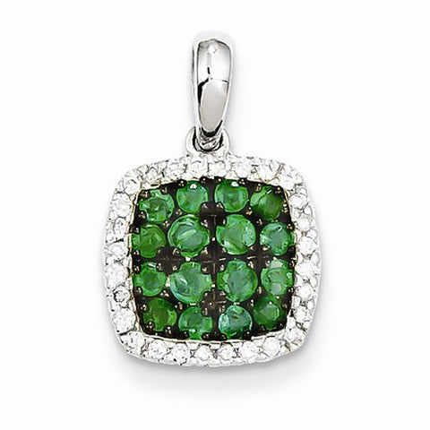 14k White Gold Diamond & Emerald Pendant, Fine Pendants for Necklace