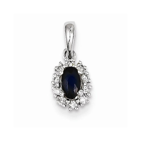14k White Gold Diamond & Sapphire Oval pendant, Lovely Pendants for Necklace