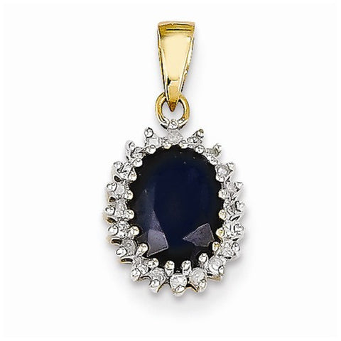 14k Gold Diamond and Dark Sapphire Pendant, Pendants for Necklace