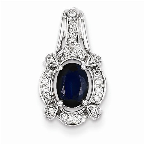 14k White Gold Diamond & Sapphire Oval pendant, Pretty Pendants for Necklace