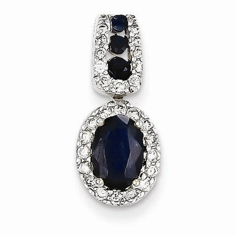 14k White Gold Diamond & Sapphire Pendant, Lovely Pendants for Necklace