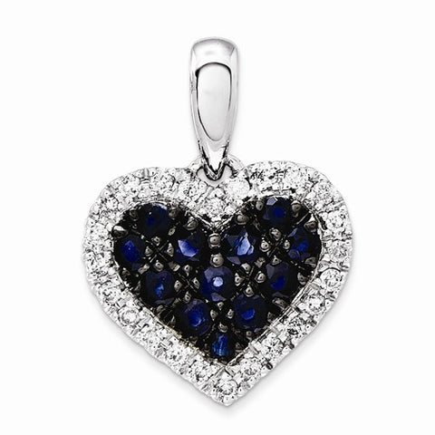 14k White Gold Diamond & Sapphire Heart pendant, Charm