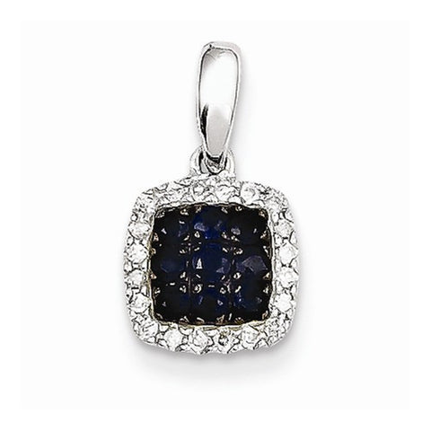 14k White Gold Diamond & Sapphire Square Pendant, Pendants for Necklace
