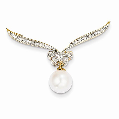 14k Gold Diamond and Freshwater Cultured Pearl Slide Pendant, Pendants for Necklace