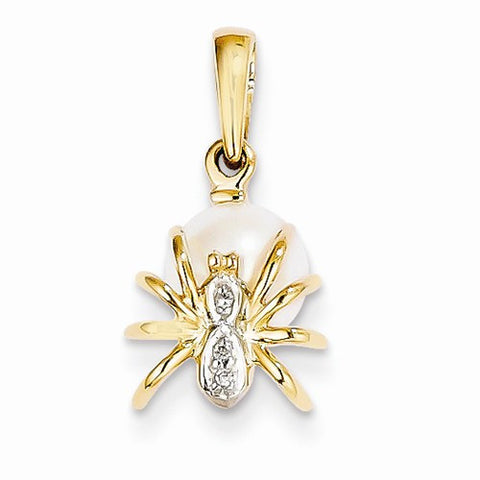 14k Gold Diamond and Freshwater Cultured Pearl Spider Pendant, Pendants for Necklace