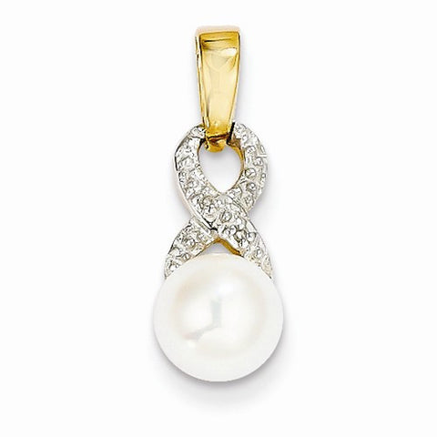 14k Gold Diamond and Freshwater Cultured Pearl pendant, Pretty Pendants for Necklace