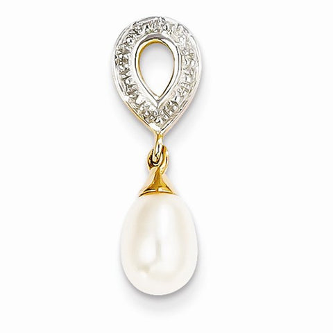 14k Gold Diamond and Freshwater Cultured Pearl Oval pendant, Lovely Pendants for Necklace