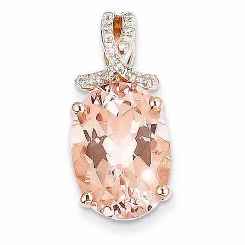 14k Rose Gold Diamond and Morganite Oval Pendant, Pendants for Necklace