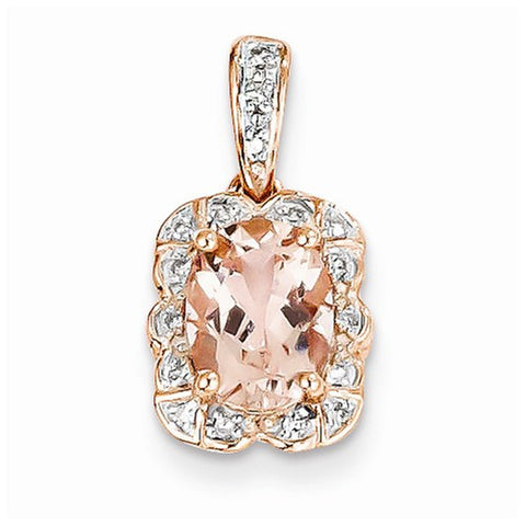 14k Rose Gold Diamond Pink Sapphire Morganite Pendant, Pendants for Necklace