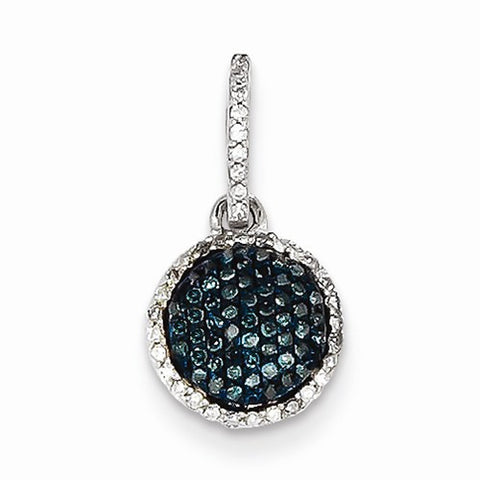 14k White Gold White and Blue Diamond Pendant, Quality AA (G-H Color, SI1-SI2 Clarity)