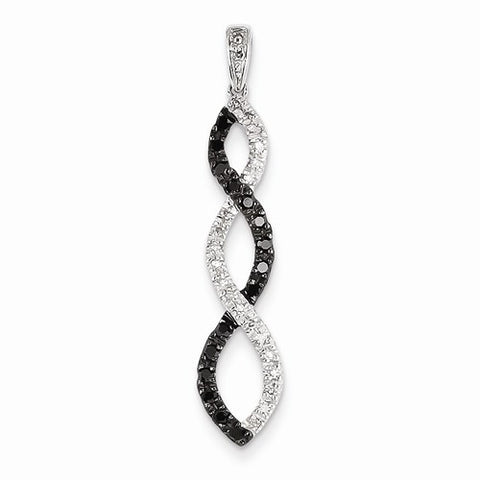 14k White Gold Black & White Diamond Twisted Pendant, Quality AA (G-H Color, SI1-SI2 Clarity)