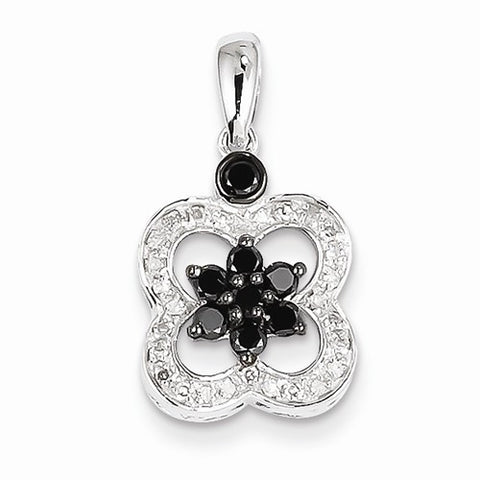 14k White Gold Black & White Diamond Flower Pendant, Quality AA (G-H Color, SI1-SI2 Clarity)