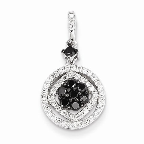 14k White Gold Black & White Diamond Circle Pendant, Quality AA (G-H Color, SI1-SI2 Clarity)
