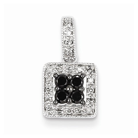14k White Gold White & black-diamond Square Pendant, Quality AA (G-H Color, SI1-SI2 Clarity)