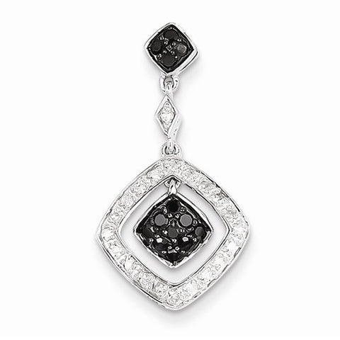 14k White Gold White & black-diamond Dangle Pendant, Pendants for Necklace