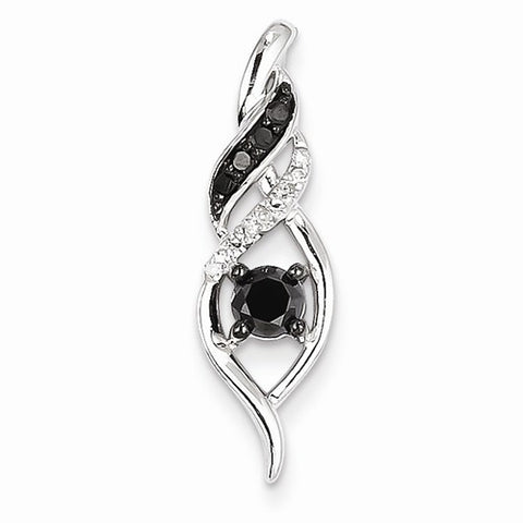 14k White Gold White & black-diamond Twist Pendant, Quality AA (G-H Color, SI1-SI2 Clarity)