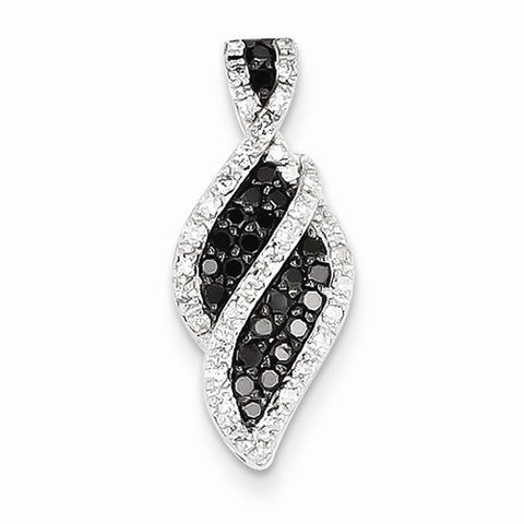 14k White Gold White & black-diamond Pendant, Quality AA (G-H Color, SI1-SI2 Clarity)
