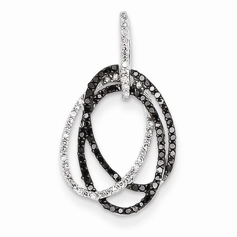 14k White Gold White and black-diamond Ovals Pendant, Quality AA (G-H Color, SI1-SI2 Clarity)