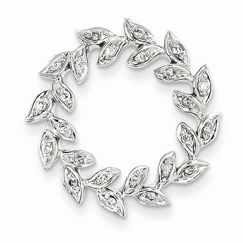 14k White Gold & Diamond Circle Leaf Pendant Slide Pendant, Quality AA (G-H Color, SI1-SI2 Clarity)