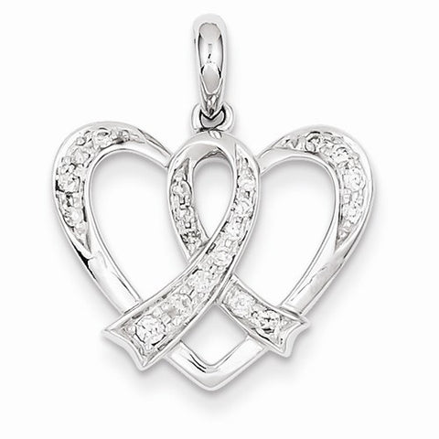 14k White Gold & Diamond Heart with Awareness Ribbon Pendant, Quality AA (G-H Color, SI1-SI2 Clarity)