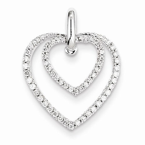 14k White Gold Diamond Double Heart Pendant, Quality AA (G-H Color, SI1-SI2 Clarity, 0.25 cttw)