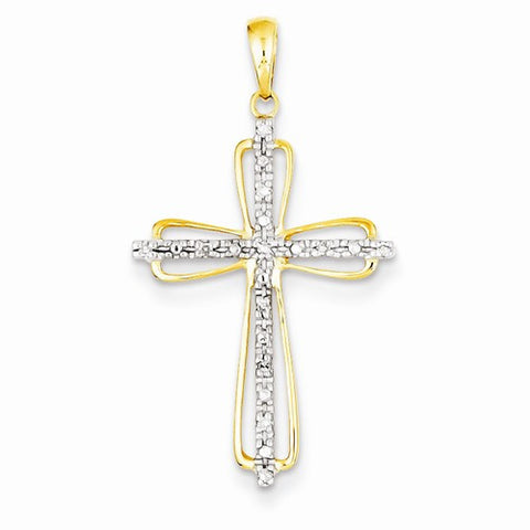 14k Gold Diamond Cross Pendant, Quality AA (G-H Color, SI1-SI2 Clarity, 0.05 cttw)
